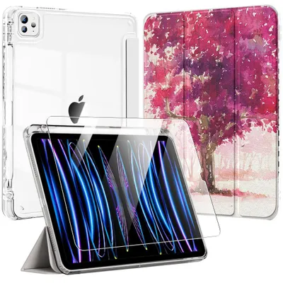 Image de Coque + Verre Trempé pour iPad Pro 11 Pouces (2018/2020/2021/2022) Antichoc avec Porte-Stylet - Motif Arbre
