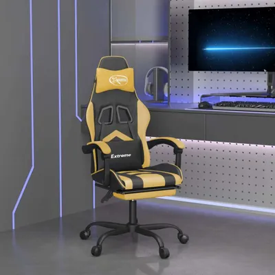 Obrázek produktu pro The Living Store Herní židle s podnožkou černá a zlatá umělá kůže