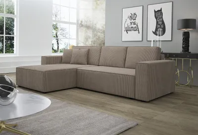 Produktbild von Ecksofa Schlafsofa Sofa CONOR Stoff Dunkelbeige Ottomane Links