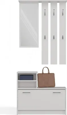Image de Penderie moderne avec miroir et rangement pour chaussures - 6 cintres | Blanc | 85 x 180 x 24 cm