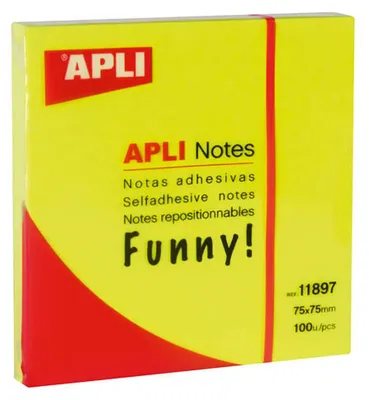 Image de APLI 11897 APLI Haftnotizen "FUNNY Notes!", 75 x 75 mm, neongelb