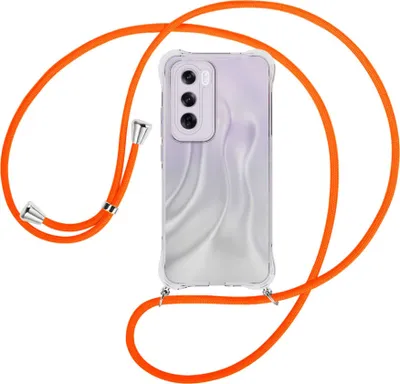 Produktbild von Handykette Backcover-Schutzhülle mit Band (Metall silberfarben) für OPPO Reno 12 Pro 5G - neonorange