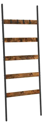 Immagine prodotto di Scaffale a parete in legno, stile vintage, nero, con struttura in acciaio, dimensioni 65x178 cm