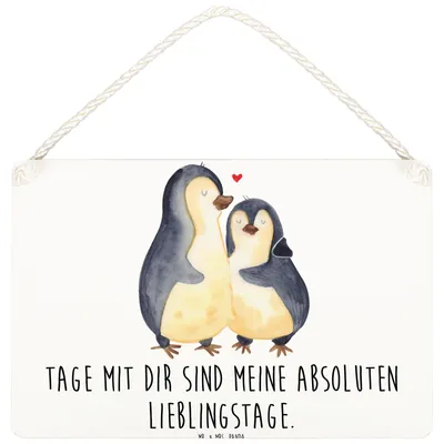 Produktbild von Mr. & Mrs. Panda Schild Pinguin umarmen DIN A5 - Transparent - Geschenk, Hochzeitstag, Türschild, holzbild, wandtafel, Holzschild, Liebe, Hochzeit, Wandbild Holz