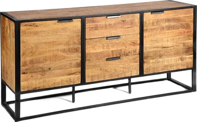 Obrázok produktu pre Komody Happyment Luxe - Skrinka - Obývacia izba - Komoda s 2 dvierkami a 3 zásuvkami - TV nábytok - 180x45x86 cm - Mango drevo