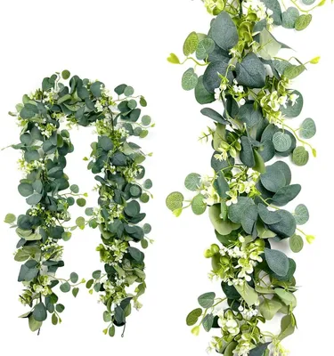 Produktbild von Kunstpflanze 2 Stück künstliche Blumengirlanden zum Aufhängen, Eukalyptus, weiße Blumengirlande, Ranke für Hochzeitsdekoration, Hintergrund