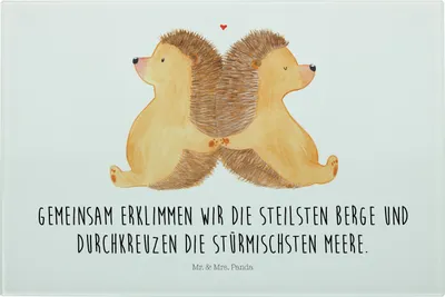 Produktbild von Mr. & Mrs. Panda Hackbrett Igel händchenhaltend - Weiß - Geschenk, Liebe, Küchenschneidebrett, Freundin, Verknallt, Glas Schneideplatte, Schneidbrett, Lieblingsmensch