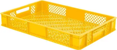 Produktbild von 156 Stück Eurobehälter durchbrochen/Bäckerkiste, LxBxH 600 x 400 x 90 mm, PE-HD, lebensmittelecht, gelb, Palettenware