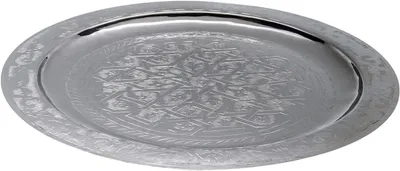 Produktbild von Rundes Tablett aus versilbertem Messing Mehdia 40 cm | Marokkanisches Teetablett in Silber | Orientalische Dekoration für den Tisch