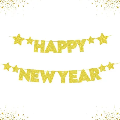 Immagine prodotto di Ghirlande "Buon Anno" dorate con glitter, 2025, decorazioni per Capodanno, banner