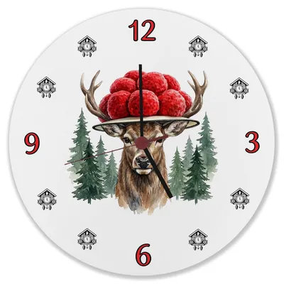 Produktbild von Hirsch mit Bollenhut Wanduhr aus MDF Schwarzwald Motiv