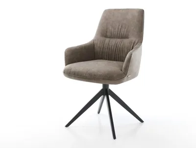 Produktbild von DELIFE Drehstuhl Zelia-Flex mit Armlehnen Mikrofaser Taupe Vintage Kreuzgestell breit Schwarz 360° drehbar Wippfunktion Taschenfederkern