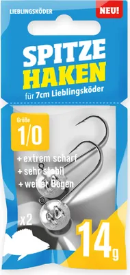 Produktbild von Lieblingsköder Spitze Haken Gr. 1/0 Jigköpfe - 2 Jighaken, Gewicht:14g