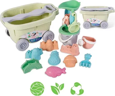 Obrázok produktu pre WOOPIE GREEN Piesková súprava s vozíkom 13 el. BIOLOGICKY ROZLOŽITEĽNÝ ORGANICKÝ MATERIÁL