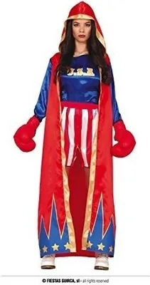 A woman wearing a boxer costume.