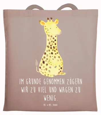 Produktbild von Mr. & Mrs. Panda Tote Bag Giraffe Zufrieden - Braun Pastell - Geschenk, totebag, Afrika, Glück, Laptoptasche, Einkaufstasche, Beutel, Tasche, Abenteuer