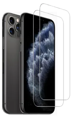 A smartphone with two screen protectors laid on top of it.