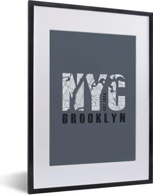 Produktbild von MuchoWow® MuchoWow® Gerahmtes Poster New York - Blau - Karte 30x40 cm - Poster mit zchwarzem Bilderrahmen - Wandposter Schlafzimmer