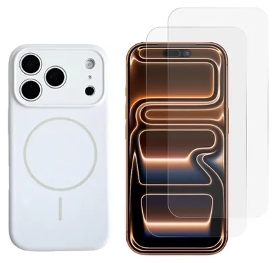 Immagine prodotto di Custodia in silicone MagSafe + 2 protezioni in vetro temperato per Apple iPhone 17 Pro, con protezione per le fotocamere