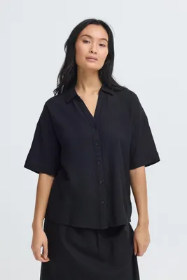 Produktbild von Oxmo OXNInna Damen Bluse Tunika Hemdbluse Leinenmix Loose Fit