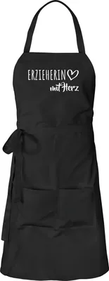 Produktbild von Huuraa Schürze Erzieherin mit Herz Schwarz mit Taschen Baumwolle Kochschürze Geschenkidee