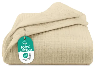 Mousseline-Deken 220x240 cm, 100% Baumwolle, beige, Oeko-Tex