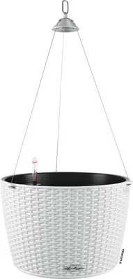 Produktbild von LECHUZA-Pflanzgefäß NIDO Cottage 35 Weiß | Hängeampel mit Bewässerungssystem und Pflanzeinsatz | Flechtoptik | Ø 35 x 23 cm | 15290