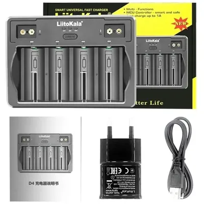 Immagine prodotto di Caricabatterie universale LiitoKala Lii-D4 per batterie agli ioni di litio 18650, AA, AAA, con adattatore EU