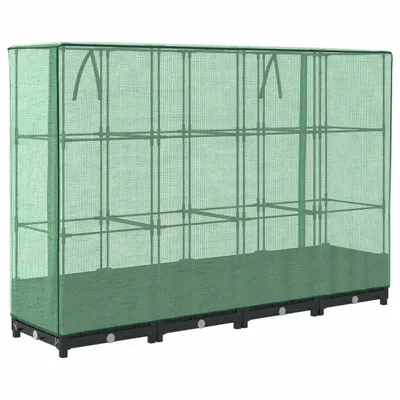 Produktbild von vidaXL Hochbeet mit Gewächshausabdeckung Rattanoptik 160x40x123 cm