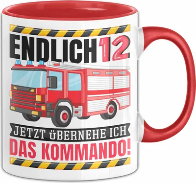 Produktbild von 12. Geburtstag Geschenk Tasse Becher Feuerwehr Fan Jungs Jetzt Übernehme Ich Das Kommando Endlich 12 (Rot)