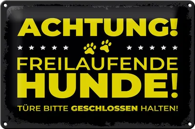 Produktbild von Blechschild Hund Achtung freilaufende Hunde 30x20cm