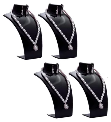Produktbild von 4er Set - Schmuck Display Büste, Halsketten Halter, Schmuckständer aus Kunststoff, Ohrring Halter, Schmuckhalter, Kettenhalter für Juweliere - Ladengeschäfte, Ausstellungsständer - Schwarz