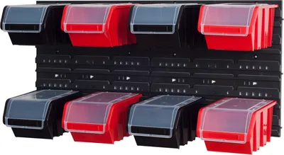 Produktbild von Set Wandregal Boxen 8 Stapelboxen schwarz rot