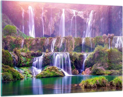 Produktbild von Bilder auf glas - Wasserfall Natur - 120x80cm - Glasbilder - Wandbilder - Kunstdruck - zum Aufhängen bereit - Wanddekoration aus Glas - Glas Bilder - Wandbild auf Glas - Einteilig - GAA120x80-3893