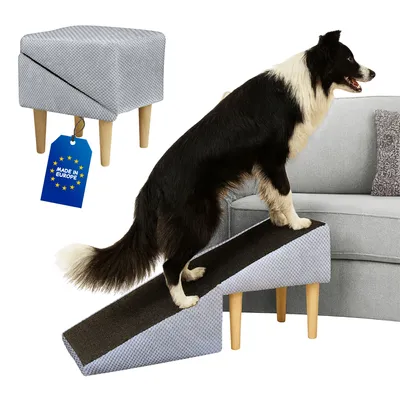 Produktbild von Outentin Hundetreppe Klappbar 36 cm – Weiche, Rutschfeste Tiertreppe für Sofa & Bett – Stabil, Leise & Pflegeleicht, Möbeloptik – Hellgrau