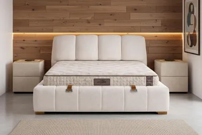 Produktbild von Schlafzimmer-Set Moderner Stil Beigefarben Bett mit Stauraum Stoffbezug