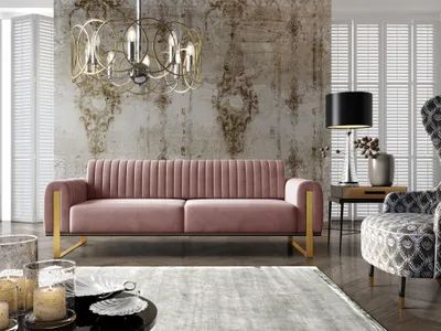 Produktbild von Sofa Designersofa VALERIE 3-Sitzer in Stoff Elisa Velvet Altrosa