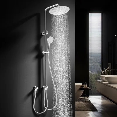 Produktbild von Homelody Duschsystem ohne Armatur, Duschset Duschsäule mit SUS 304 Edelstahl 30cm kopfbrause & Handbrause Rund, 3 Strahlarten, Chrom