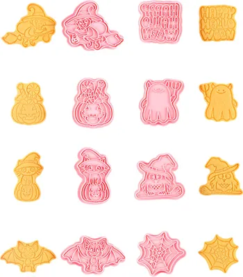 Obrázek produktu pro CANDeal 8 kusů Happy Halloween Cookie Cutters, 3D plastové vykrajovátko na sušenky, čarodějnice, duch, dýně, netopýr, pavouk, kočka, sova Vykrajovátko na těsto pro výrobu doplňků na halloweenskou párty
