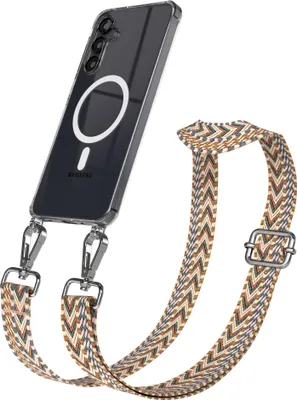 Produktbild von EAZY CASE - Handykette mit MagSafe Hülle für Samsung Galaxy A16, Handyband ZigZag Style,Karabiner Silber, Umhängeband in Braun