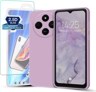 Produktbild von Hülle für Xiaomi Redmi 14C mit 9H Displayglas Displayschutz Plus Case Cover Bumper Silikon Softgrip Schutzhülle Farbe: Lila