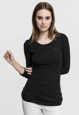Image de Urban Classics Ladies Long Rib Pocket Turnup Tee noir - L