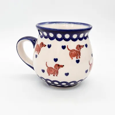 Produktbild von Handgefertigte Bunzlauer Keramik DACHSHUND Becher 500 ml