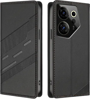 Produktbild von Hülle für Tecno Camon 20 Premier, Kunstleder Brieftaschen Handyhülle mit Kartenfach und Standfunktion Schwarz