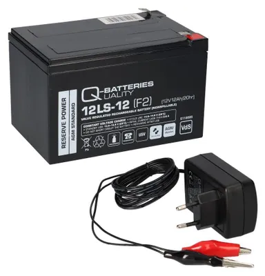 Obrázok produktu pre Olovená batéria 12 V 12 Ah + nabíjačka 1 A kompatibilná s 14 Ah 15 Ah AGM Bleigel QB