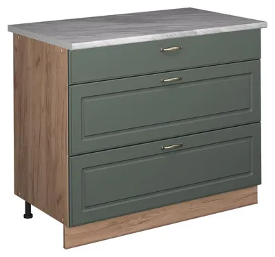 Produktbild von Küchenunterschrank Vicco Fame-Line Grün-Gold Landhaus/Goldkraft Eiche 100 cm, AP Marmor, Model 62047