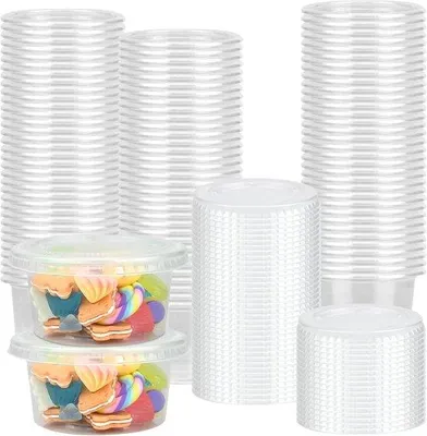 Obrázek produktu pro 50 kusů plastových nádob na potraviny s víkem, 150 ml, vhodné do mikrovlnné trouby, na omáčky a bylinky