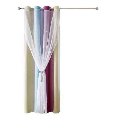 Obrázek produktu pro (100 cm široká x 130 cm dlouhá, fialová) Hvězdná záclona Stars Blackout Curtain Ložnice Obývací pokoj Blackout Curtains Barevné dvouvrstvé hvězdné okenní záclony