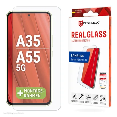 A product image showing a screen protector for a Samsung phone and its packaging.