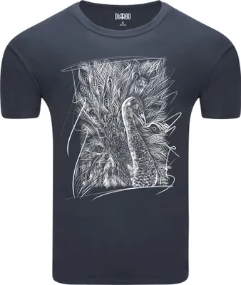 Produktbild von Diarbo Herren T-Shirt mit Tierliebhaber Druck Pfauenskizze Dunkelgrau Gr.S